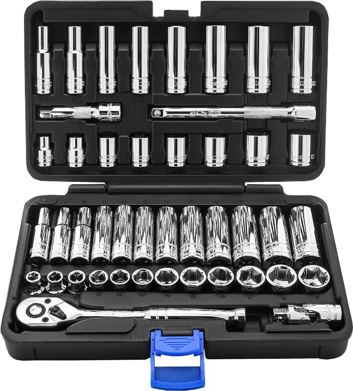 Photo 1 of Auto 45 Pieces Drive Socket Set with 72-Tooth Pear Head Ratchet-ITEM IS USED / MAY BE MISSING PARTS


