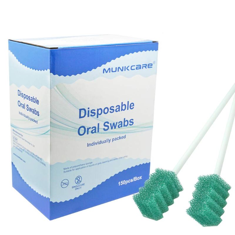 Photo 1 of MUNKCARE Disposable Dentifrice Treated Oral Care Sponge Swabs, Individual Wrapped 100 Counts (Blue)
