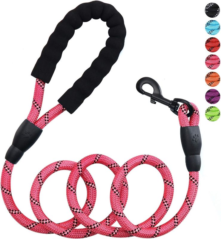 Photo 1 of JENICO- Strong Dog Leash 5ft 1/2in Strong Pink Dog Leash for Large Dogs & Medium Size Dogs - Highly Reflective Heavy Duty Dog Rope Leash with Soft Padded Anti-Slip...