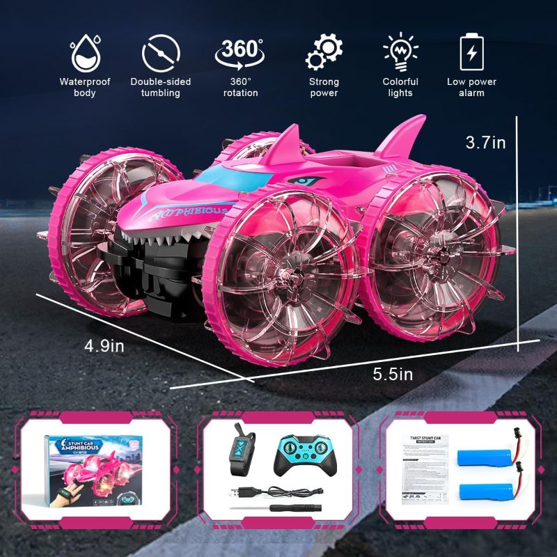 Photo 2 of Amphibious RC Car with Lights for Kids 3-12 Year Old Girls Toy Gesture Hand Controlled Remote Control Boat 4WD 2.4 GHz Waterproof RC Stunt Car 360° Rotating Water Beach Pool Toys Gifts for Girls Kids-ITEM IS NEW BUT MAY BE MISSING PARTS


