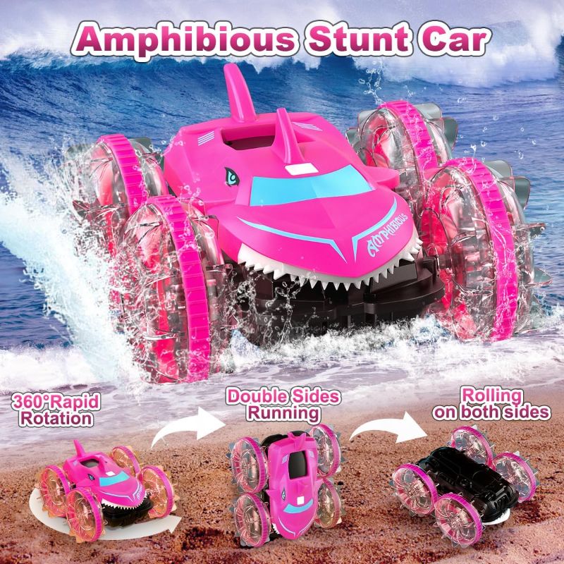 Photo 3 of Amphibious RC Car with Lights for Kids 3-12 Year Old Girls Toy Gesture Hand Controlled Remote Control Boat 4WD 2.4 GHz Waterproof RC Stunt Car 360° Rotating Water Beach Pool Toys Gifts for Girls Kids-ITEM IS NEW BUT MAY BE MISSING PARTS

