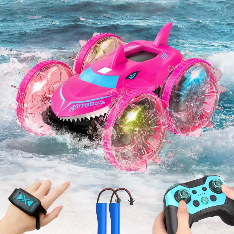 Photo 1 of Amphibious RC Car with Lights for Kids 3-12 Year Old Girls Toy Gesture Hand Controlled Remote Control Boat 4WD 2.4 GHz Waterproof RC Stunt Car 360° Rotating Water Beach Pool Toys Gifts for Girls Kids-ITEM IS NEW BUT MAY BE MISSING PARTS

