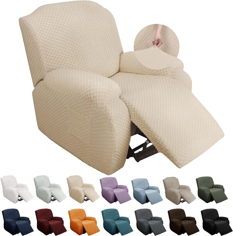 Photo 1 of YEMYHOM 4 Pieces Stretch Recliner Slipcover Latest Jacquard Recliner Chair Cover with Side Pocket Anti-Slip Fitted Recliner Cover Couch Furniture Protector with Elastic Bottom (Recliner, Beige)- ITEM MAY BE USED 

