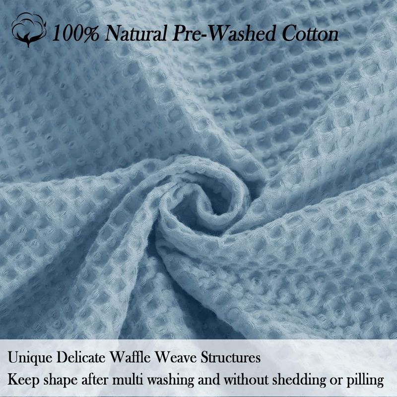 Photo 3 of PHF 100% Cotton Waffle Weave Blanket Twin Size 66"x90"-Lightweight Washed Soft Breathable Blanket for All Season-Perfect Blanket Layer for Couch Bed Sofa-Elegant Home Decoration-Dusty Blue
