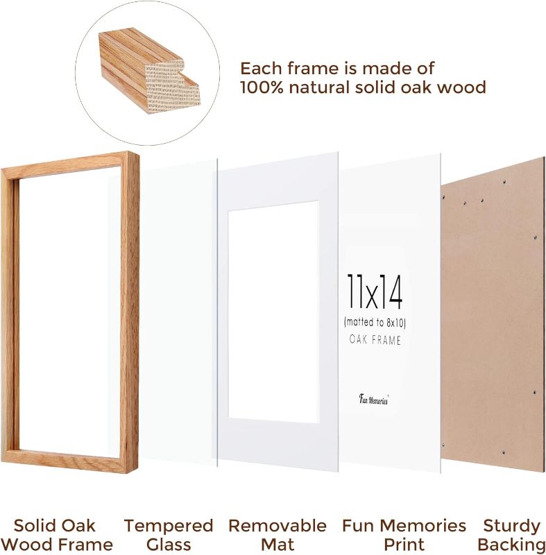Photo 2 of 11x14 Picture Frame, 11 x 14 Solid Oak Wood Picture Frame with Real Glass, 11"x14" Wood Frames for Wall Display 8x10 Picture with Mat or 11x14 Picture without Mat, 11x14 Poster frame Art Frame
