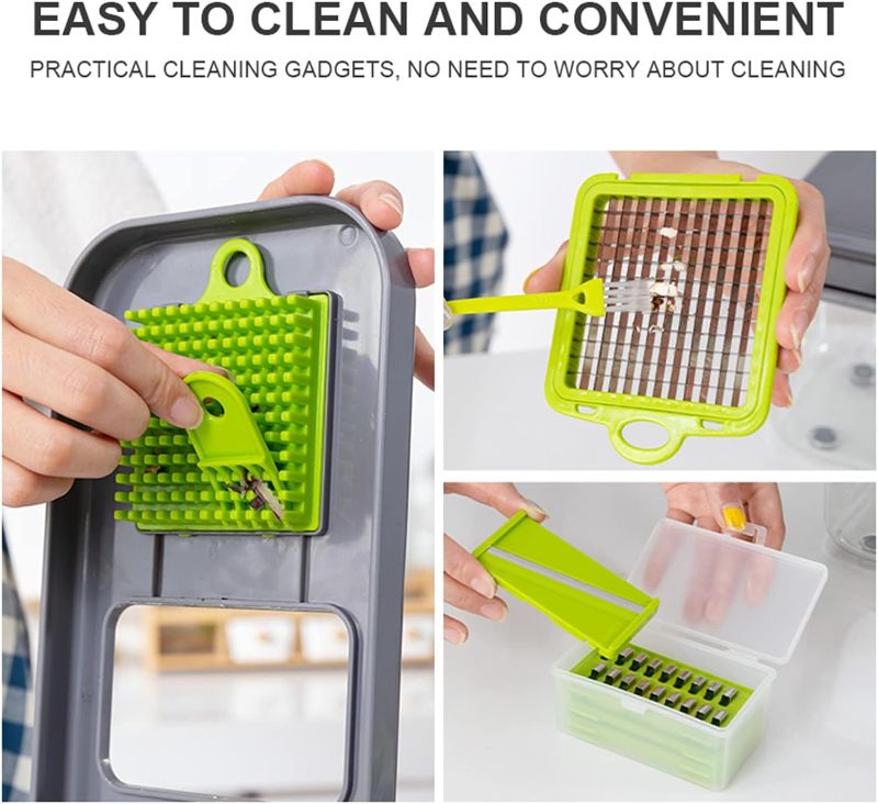 Photo 3 of Vegetable Chopper 22 in 1 Multifunctional Food Chopper Grater Onion Dicer Veggie Cutter with 13 Stainless Steel Blades Adjustable Fruit Slicer Vegetable Cutter with Drain Basket and -ITEM IS NEW BUT MAY BE MISSING PARTS