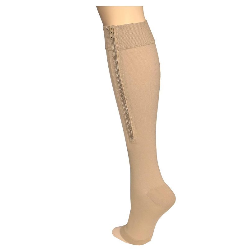 Photo 2 of TRUFORM-  Zipper Compression Stockings, 15-20 mmHg Medical Socks, Women and Men, Knee High, Open Toe, Beige, X-Large