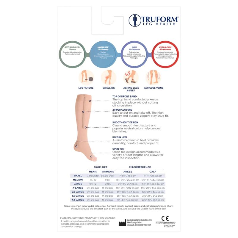 Photo 3 of TRUFORM-  Zipper Compression Stockings, 15-20 mmHg Medical Socks, Women and Men, Knee High, Open Toe, Beige, X-Large