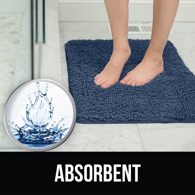 Photo 2 of Luxury Chenille Bath Rug, Extra Soft and Absorbent Shaggy Bathroom Rugs, Machine Wash Mat, Strong Underside, Plush Carpet Mats for Kids Tub, Shower, Bathtub and Bath Room, 24x17, Navy
