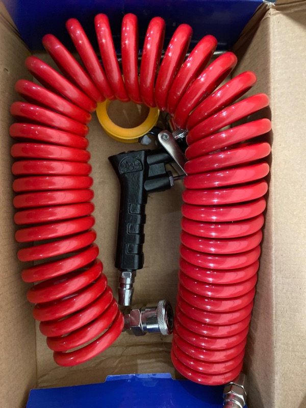 Photo 3 of iBroPrat Air Blow Gun Kit,Heavy Duty Air Seat Blow Gun Kit for Semi Truck Air Hose with 30FT (9M) Long Coil and Extended Dual Head Tire Air Chuck Red-ITEM IS NEW BUT MAY BE MISSING PARTS
