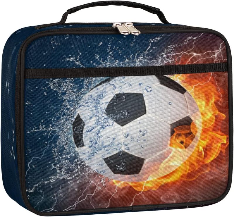 Photo 1 of PAUSEBOLL Soccer Lunch Bag Insulated - Football Sports Lunch Box for Boys Girls Teens Reusable Portable Waterproof Lunch Bags with Adjustable Shoulder Strap and Side Pocket for Picnic School Office

