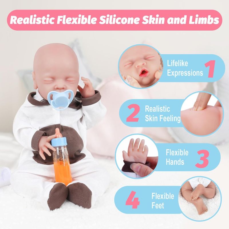 Photo 3 of Vollence 12" Full Silicone Babies Dolls Not Vinyl Dolls Anatomically Correct Lifelike Newborn Silicone Baby Dolls Stress Relief Anti-Stress Toys for...
