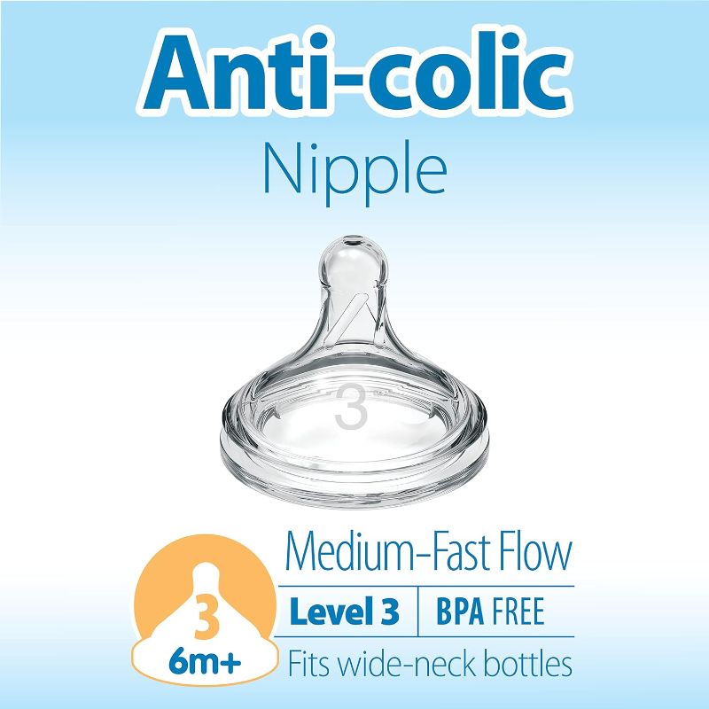 Photo 2 of Dr. Brown's Natural Flow Level 3 Wide-Neck Baby Bottle Silicone Nipple, Medium-Fast Flow, 6m+. 100% Silicone Bottle Nipple, 6 Pack
