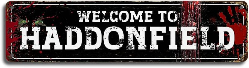 Photo 1 of Welcome to Haddonfield Metal Tin Sign - Halloween Vintage Horror Movie Wall Decor 4x16 inch for Bedroom, Scream Poster, Horror Movie Merchandise, Wall Decor, Restaurant Decor, Bar Decor, Cafe Decor, Garage Decor, Funny Gift Idea (B68)
