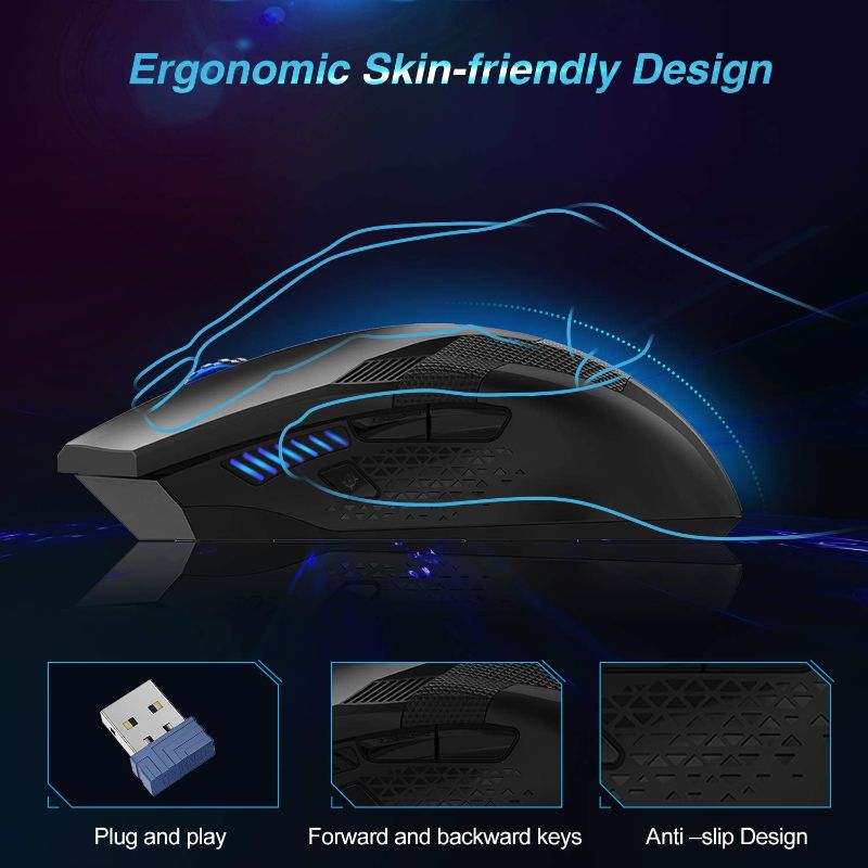 Photo 3 of TECKNET Wireless Gaming Mouse, 4800 DPI Wireless Computer Mouse with 8 Buttons, 2.4 Ghz Ergonomic PC Gaming Cordless Mouse for PC/Mac/Laptop
