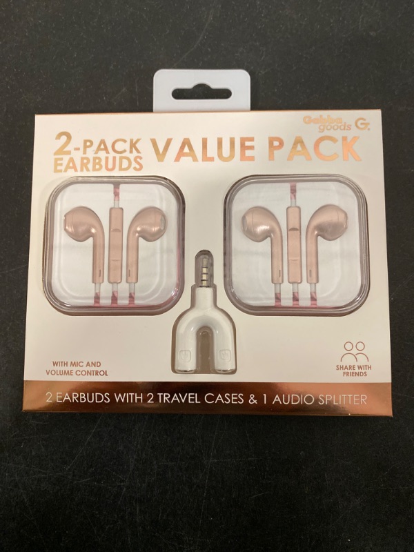 Photo 1 of GABBA GOODS - 2 PACK Earbuds Value Pack w Travel Case & 1 Audio Splitter