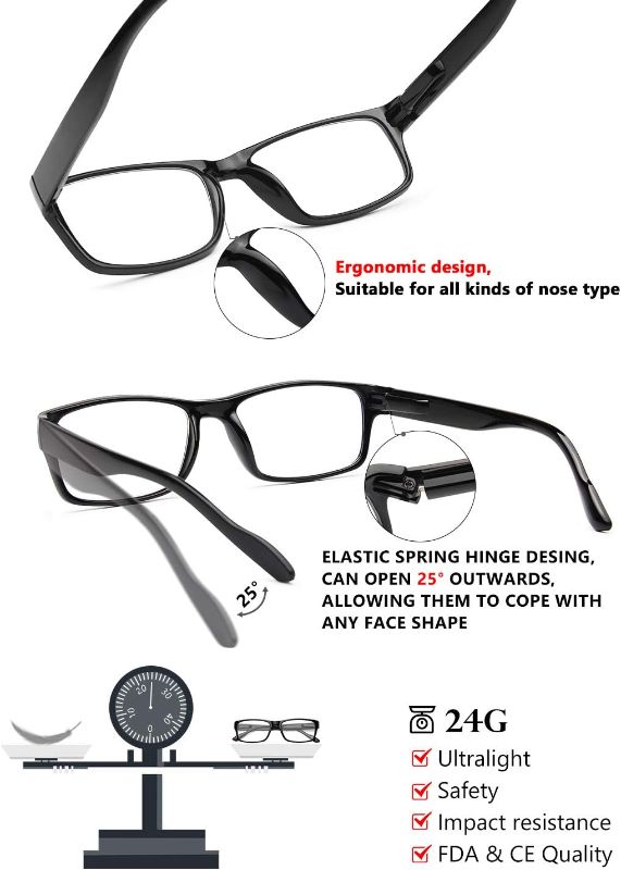 Photo 2 of Gaoye 5-Pack Reading Glasses Blue Light Blocking,Spring Hinge Readers for Women Men Anti Glare Filter Lightweight Eyeglasses (5-pack Light Black, 1.0)
