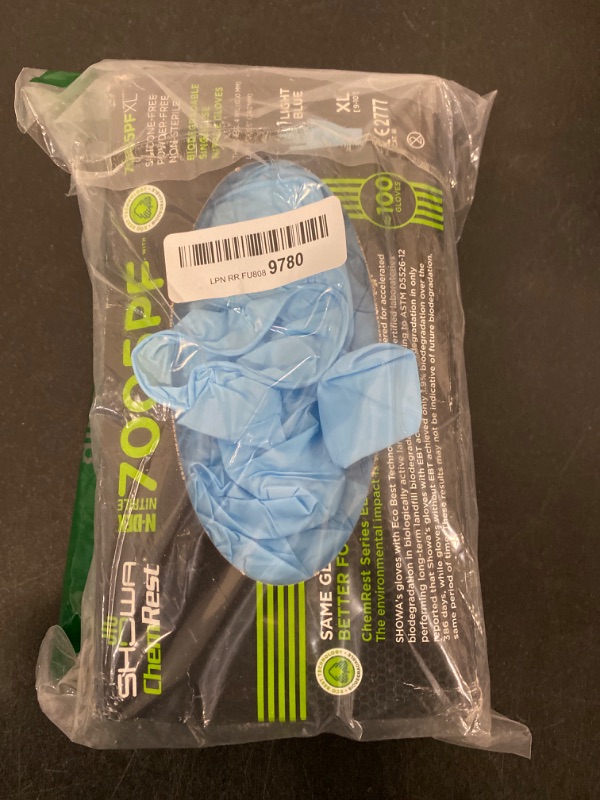 Photo 2 of SHOWA 7005PF Nitrile Powder-Free Biodegradable Disposable Glove, 9.5" Length, 4 mil Thick, Medium (1 Box of 100) - Made in the USA,Blue-BOX HAS BEEN OPENED / MAY BE MISSING PCS

