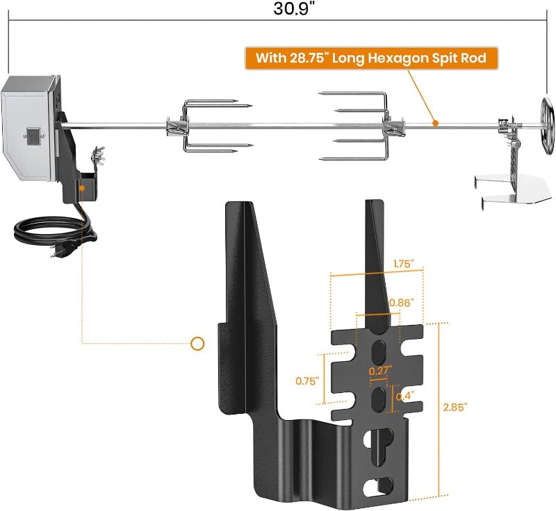 Photo 2 of ONLYFIRE- Stainless Steel Rotisserie Kit Grilling Accessories with 6 Watt 110V Electric Motor for Gas Grills - 28 × 0.35 Inch Hexagon Spit Rod- ITEM IS NEW BUT MAY BE MISSING PARTS

