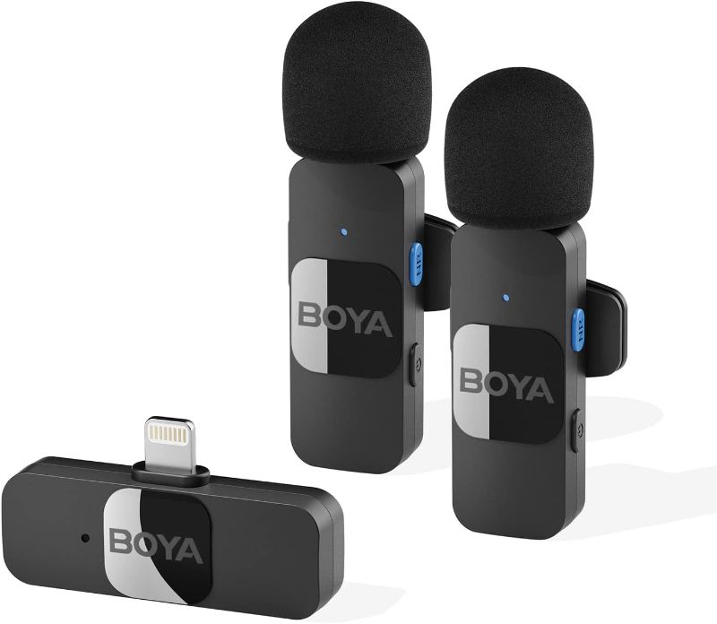 Photo 1 of BOYA Wireless Lavalier Microphone for iPhone iPad Phone Omnidirectional External Mini Lapel Lightning Microphone for iPhone Clip-On Mic for Video Recording Podcast YouTube Live Streaming (Black2)-ITEM IS NEW BUT MAY BE MISSING PARTS

