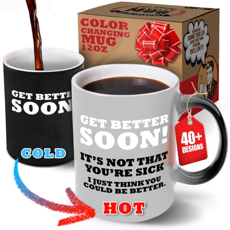 Photo 1 of GR8AM Text Revealing Tea Cup 12oz - Get Better Soon - Funny Coffee Mug for Men & Cute Coffee Cups for Women. Best Big Coffee Cups for Stocking Stuffers or Cute Gifts for Women Get Better (12oz) Ceramic
