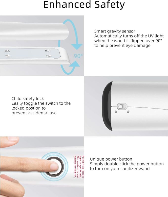 Photo 2 of UV Light Sanitizer Wand, Portable UVC Light Disinfector UV Wand for Smartphone Home Travel Package Belongins Clinically Proven Disinfector Chargable KPP (white1)
