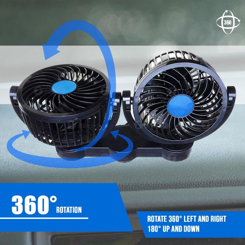 Photo 2 of EXCOUP- Car Cooling Air Fan 12V 12V Dual Head Car Auto Electric Cooling Air Fan for Rear Seat (Black 1 pack)-ITEM IS NEW BUT MAY BE MISSING PARTS
