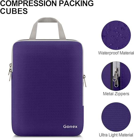 Photo 2 of Gonex Compression Packing Cubes, 3pcs/4pcs Expandable Storage Travel Luggage Bags Organizers

