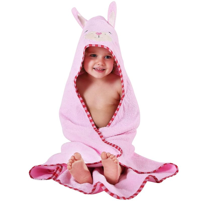 Photo 1 of MICHLEY Animal Face Hooded Baby Towel Cotton Bathrobe for Boys Girls 0-6 Year Light Pink
