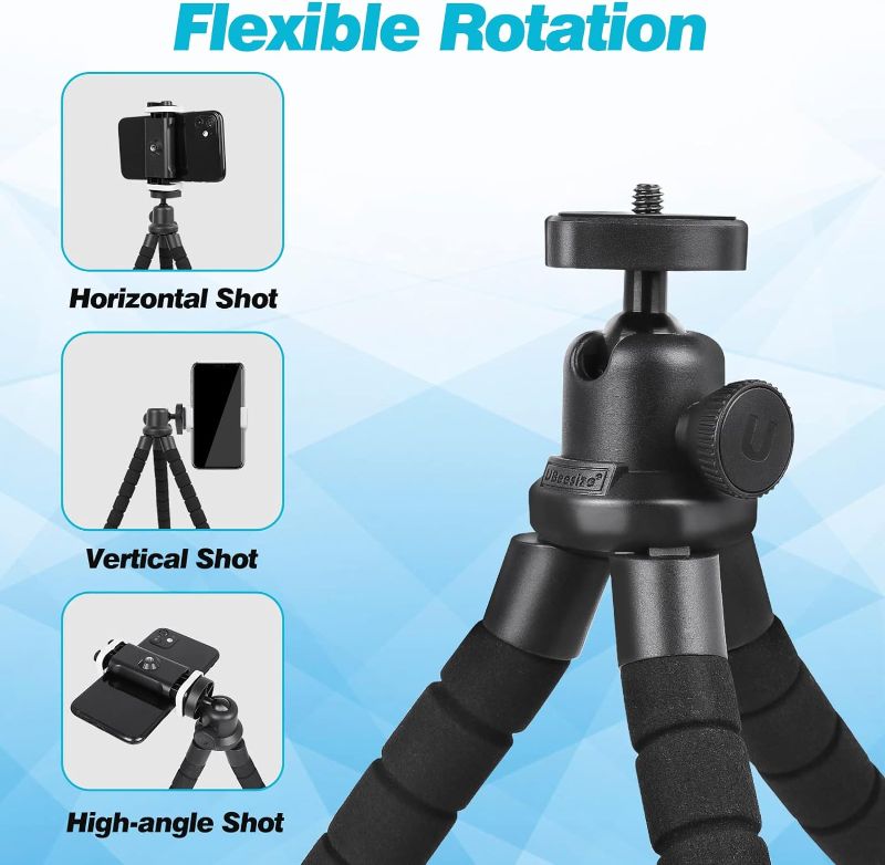 Photo 2 of Phone Tripod, Portable and Flexible Tripod with Wireless Remote and Clip, Cell Phone Tripod Stand for Video Recording(Black)-TRIPOD ONLY / MAY BE MISSING PCS
