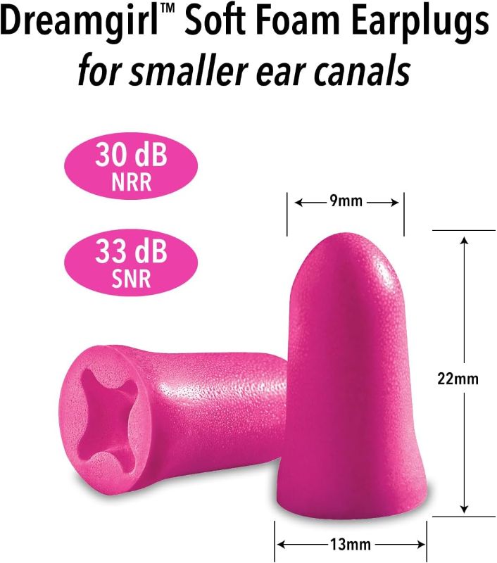 Photo 2 of Mack's Dreamgirl Soft Foam Earplugs, 50 Pair, Pink - Small Ear Plugs for Sleeping, Snoring, Studying, Loud Events, Traveling & Concerts
