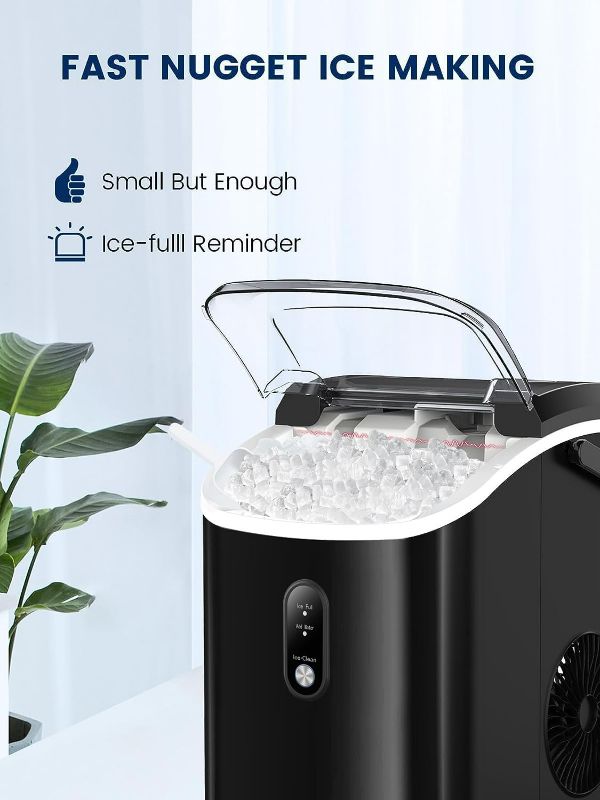 Photo 3 of Kndko Nugget Ice Maker Countertop,34lbs/Day,Portable Crushed Ice Machine,Self Cleaning with One-Click Design & Removable Top Cover,Soft Chewable Pebble Ice Maker for Home Bar Camping RV,BlackITEM IS NEW BUT  MAY BE MISSING PARTS

