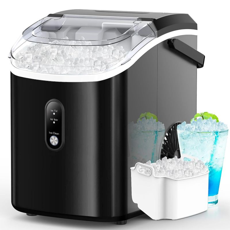 Photo 1 of Kndko Nugget Ice Maker Countertop,34lbs/Day,Portable Crushed Ice Machine,Self Cleaning with One-Click Design & Removable Top Cover,Soft Chewable Pebble Ice Maker for Home Bar Camping RV,BlackITEM IS NEW BUT  MAY BE MISSING PARTS

