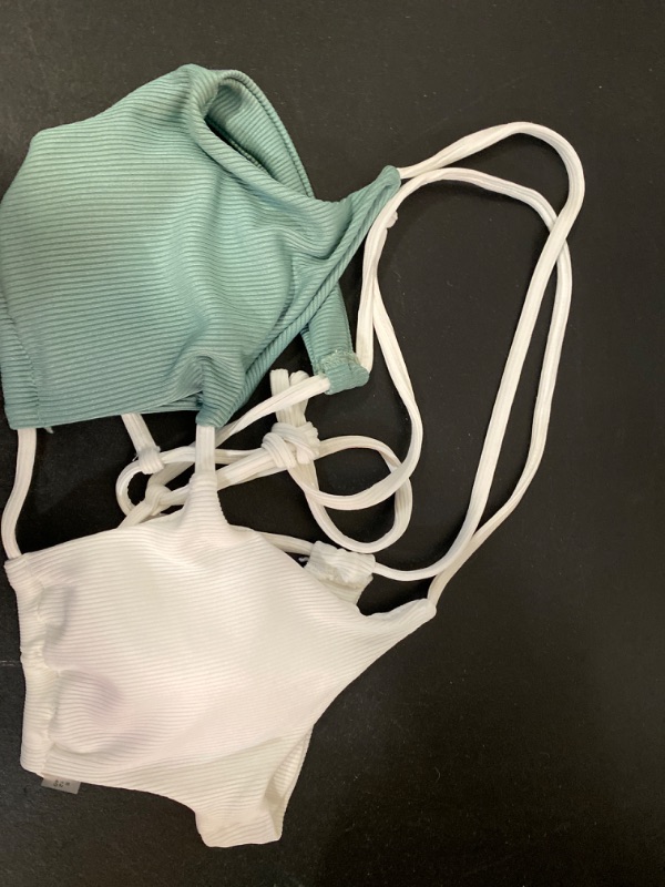 Photo 2 of Lilosy Sexy Tie Criss Cross White Turquoise Sexy Cutout Bikini Swimsuit Set 2 Piece Size L
