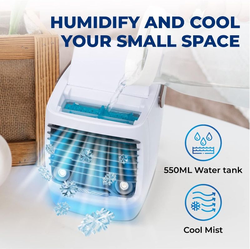 Photo 2 of CHILLWELL- 2.0 Evaporative Air Cooler - 4-Speed Mini Portable Swamp Coolers with Humidifier | Indoor Personal Cooling Unit for Bedroom, Home Office, and Camping | USB-Rechargeable, Easy Setup-

