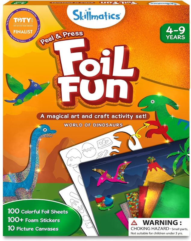 Photo 1 of Skillmatics Art & Craft Activity - Foil Fun Dinosaurs, No Mess Art for Kids, Craft Kits & Supplies, DIY Creative Activity, Gifts for Boys & Girls Ages 4, 5, 6, 7, 8, 9, Travel Toys-ITEM IS NEW BUT MAY BE MISSING PARTS

