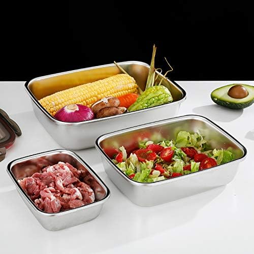 Photo 1 of 3 Pieces Stainless Steel Food Storage Container with Lids Airtight Metal Food Containers Stackable Meal Prep Leftover Containers for Freezer Fridge Oven Dishwasher Safe 
