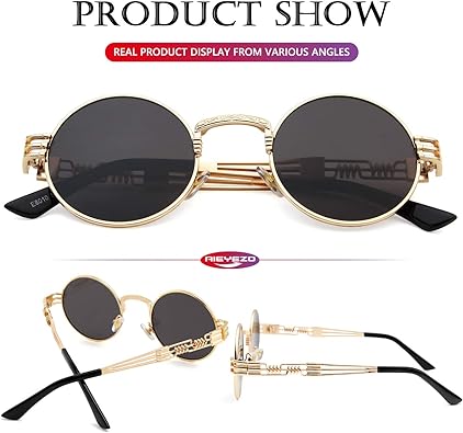 Photo 1 of AIEYEZO Round Steampunk Sunglasses Circle Lennon Hippie Glasses Metal Frame 100% UV Blocking Lens
