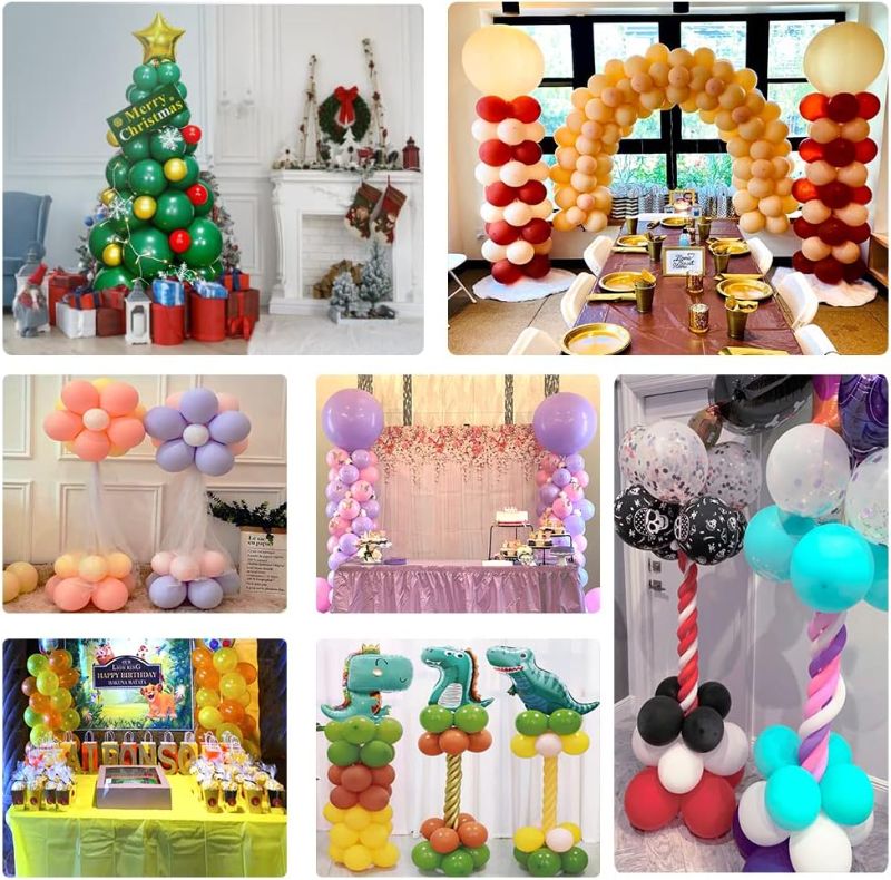 Photo 2 of Balloon Column Kit, 5 feet Balloon Stand Tower with Base Pole PVC Pipe & Balloon Sticks Rings for Weddings Birthday Christmas Party Decorations, 2 Set

