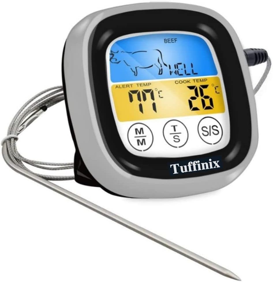 Photo 1 of Digital Touchscreen Meat Food Thermometer - Tuffinix Instant Read Meat Thermometer 40in Probe Kitchen Cooking Thermometer with Timer Function Oven Safe for BBQ Frying Pan Smoker Cooking-BOX HAS BEEN OPENED / MAY BE MISSING PCS

