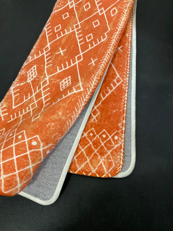 Photo 1 of 4 FT Soft Orange Indian Pattern Decor Home - Living Room / Bedroom Rug Mat with Grip Bottom