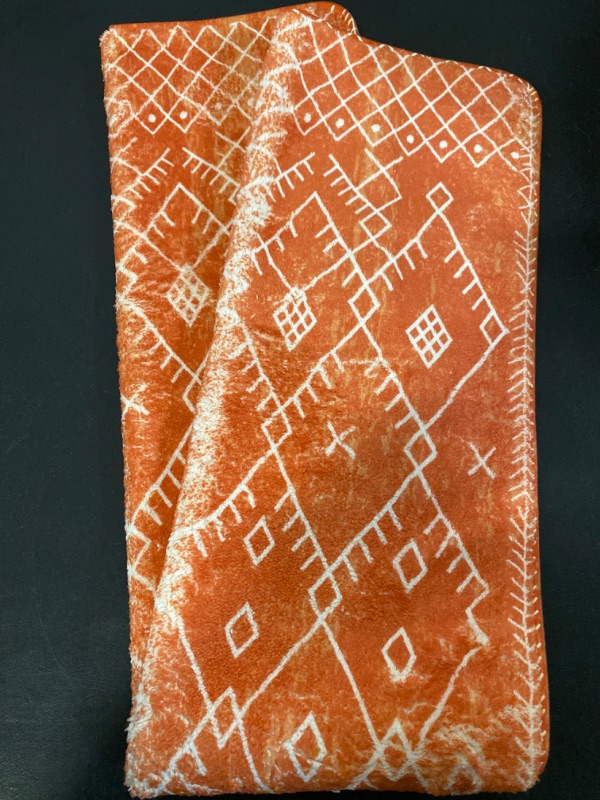 Photo 2 of 4 FT Soft Orange Indian Pattern Decor Home - Living Room / Bedroom Rug Mat with Grip Bottom