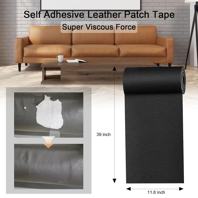Photo 2 of JDLUGH- Leather Repair Patch 15X60 inch Large Self Adhesive Faux Leather Repair Tape Kit for Sofa, Furniture, Handbags, Car Seats, Cabinets, Upholstery Repair, Chair, Couch (11.8X39,  Brown)
