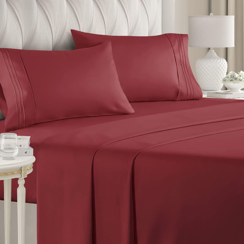 Photo 1 of Victoria Valenti Deluxe Bed Sheet Set: Ultra-Soft, Deep Pocket, Hypoallergenic, 4 Pillowcases QUEEN BURGUNDY
