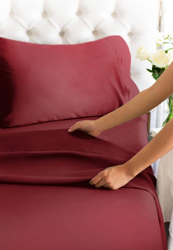 Photo 2 of Victoria Valenti Deluxe Bed Sheet Set: Ultra-Soft, Deep Pocket, Hypoallergenic, 4 Pillowcases QUEEN BURGUNDY
