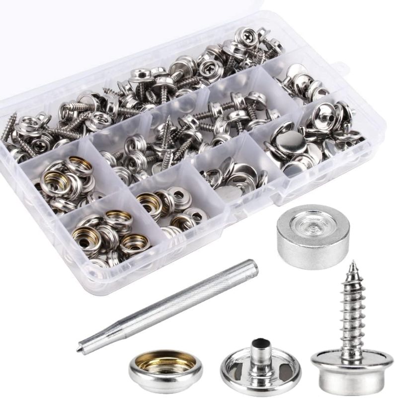 Photo 3 of CENOZ 150 PCS Canvas Snap Kit Tool, Metal Screws Snaps Marine Grade 3/8" Socket Stainless Steel Boat Canvas Snaps with 2 PCS Setting Tool for Boat Cover Furniture (150 PCS)
ITEM IS NEW BUT MAY BE MISSING PARTS
