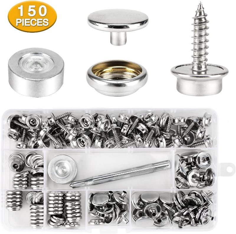 Photo 2 of CENOZ 150 PCS Canvas Snap Kit Tool, Metal Screws Snaps Marine Grade 3/8" Socket Stainless Steel Boat Canvas Snaps with 2 PCS Setting Tool for Boat Cover Furniture (150 PCS)
ITEM IS NEW BUT MAY BE MISSING PARTS
