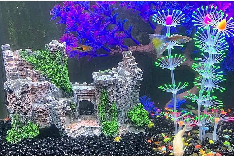 Photo 3 of Aquarium Resin Castle Decoration, Castle Hideouts Stone Cave Hide House Fish Tank Aquarium Accessories for Betta Shrimp Turtle
