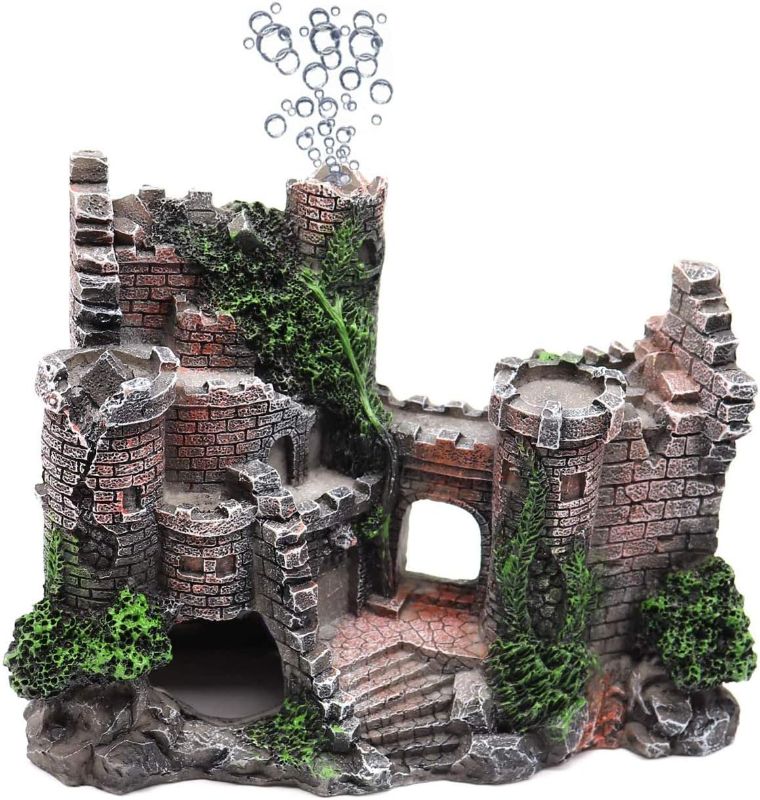 Photo 1 of Aquarium Resin Castle Decoration, Castle Hideouts Stone Cave Hide House Fish Tank Aquarium Accessories for Betta Shrimp Turtle
