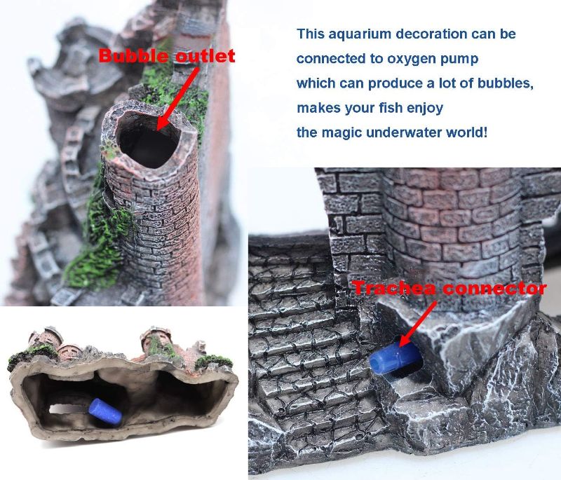 Photo 2 of Aquarium Resin Castle Decoration, Castle Hideouts Stone Cave Hide House Fish Tank Aquarium Accessories for Betta Shrimp Turtle
